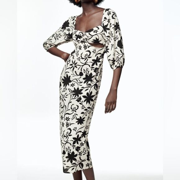 Zara Linen Blend Cut Out Dress - Picture 6 of 12